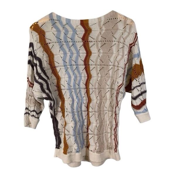 Garnet Hill Crochet Dolman Knit Sweater S Multicolor Striped Linen Blend Boxy - Picture 3 of 8